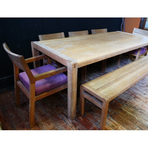 1467 - An early Habitat Radius oak refectory style dining table, the planked top on square legs, 201cm long... 