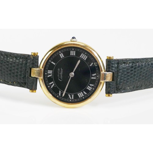 82 - A CARTIER 'Must de' Ronde Vendome Unisex Silver Gilt Vermeil cased quartz wristwatch. Needs new batt... 