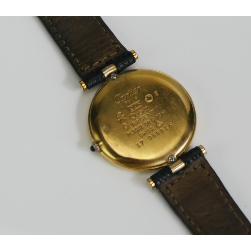 82 - A CARTIER 'Must de' Ronde Vendome Unisex Silver Gilt Vermeil cased quartz wristwatch. Needs new batt... 