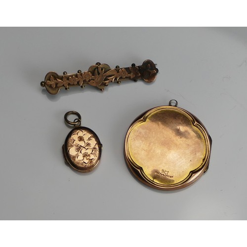 142 - A 9ct Gold Locket (22.9mm drop, hallmarked, 2.32g), a 9ct gold front & back circular locket (4.82g) ... 