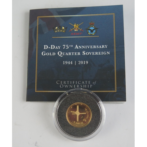 102 - A 2019 D-Day 75th Anniversary Gold Quarter Sovereign, boxed with COA