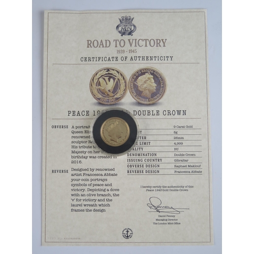 104 - A 2019 Gold Double Crown commemorating Road to Victory Peace 1945, 9ct gold, 8g, with COA