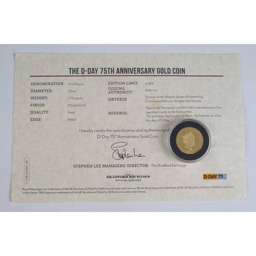 105 - A 2019 Alderney 9ct Gold £1 commemorating Operation Overlord, 9ct, 2.75g, with COA