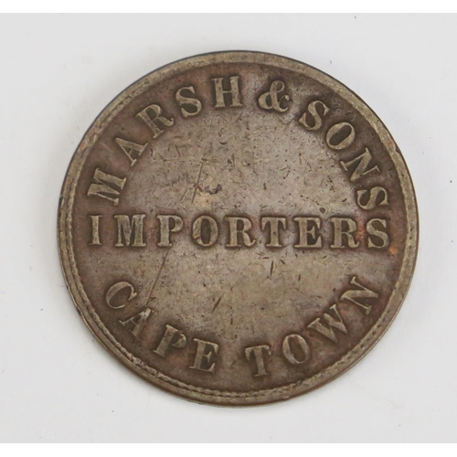 109 - A South African Marsh & Sons Importers Cape Town Half Penny Token (1870-1874 _ 500 minted)