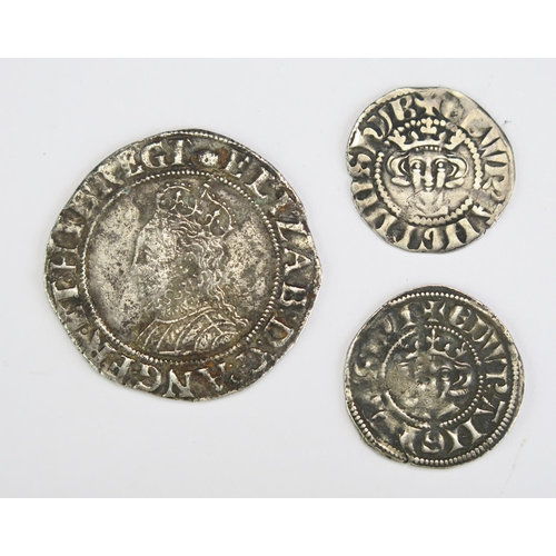 114 - An Elizabeth I Hammered Silver Shilling and two Edward I long cross pennies