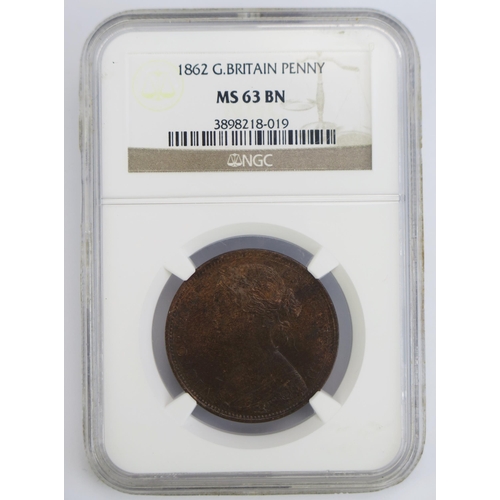 262 - A Victoria 1862 Bronze Penny, NGC slabbed MS63BN