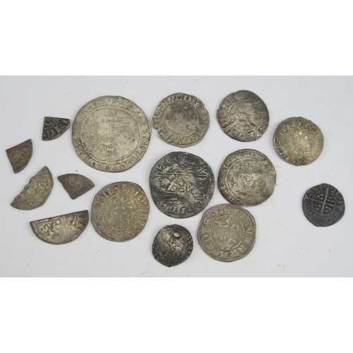 28 - Group of mixed coins including Edward I Pennies, cut Half-Pennies and Farthing and Charles I Half-Gr... 