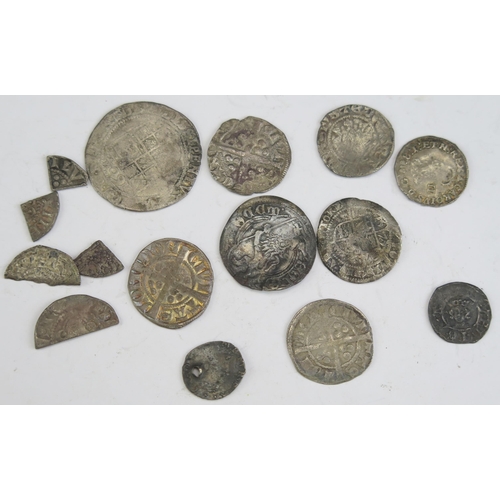 28 - Group of mixed coins including Edward I Pennies, cut Half-Pennies and Farthing and Charles I Half-Gr... 