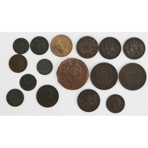 280 - A Russian Empire Catherine II The Great 1777 5 Kopeks, Ionian Islands 1819 2 Obols and other copper ... 