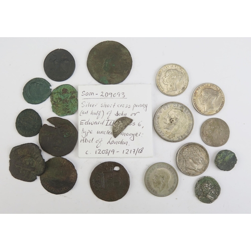 29 - Mixed group of coinage including 1696 Sixpence, Roman Septimius Severus coin (repaired), Shillings 1... 