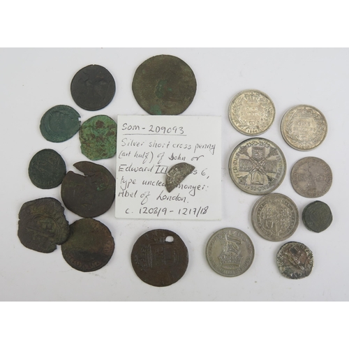 29 - Mixed group of coinage including 1696 Sixpence, Roman Septimius Severus coin (repaired), Shillings 1... 