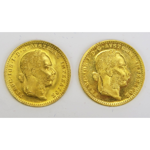 291 - A Pair of Austrian Gold One Ducat 1915 (restrike proof)