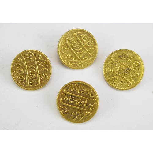 43 - Four x Indian Princely State Coins turned into buttons. Kutch. 25 Kori, Gold .999 19.09g