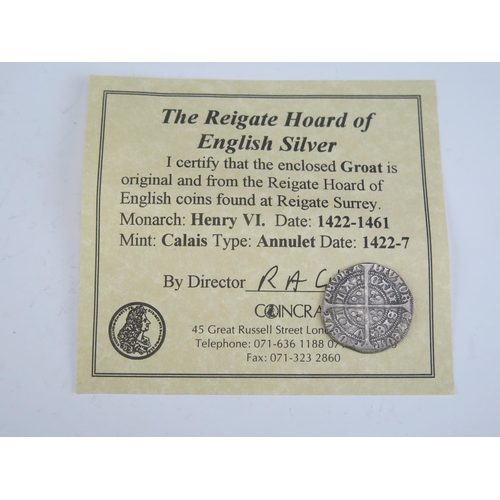 51 - A Reigate Hoard Henry VI Groat, Calais mint, annulet type 1422-7 with COA