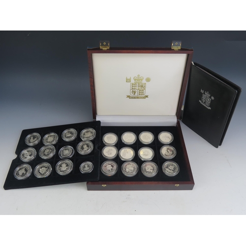 52 - A Royal Mint Her Majesty Queen Elizabeth The Queen Mother Cased Set of 24 Silver Coins with COAs, c.... 