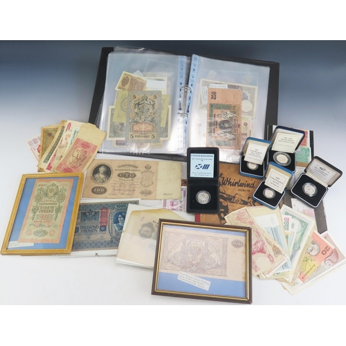 55 - A Collection of World Bank Notes including a Russian 100 Rubles (1909-1912), 3 Roubles (1905), 5 Rou... 