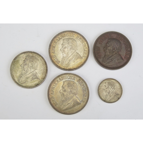 64 - Two South Africa 1896 2 1/2 Shilling Coins, 1897 two shilling, 1896 sixpence and an 1898 penny