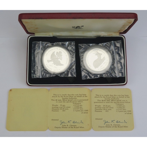 67 - A Royal Mint Cased Silver Two Coin Set 1977 Hashemite Kingdom of Jordan, boxed with COAs