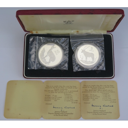 71 - A Royal Mint Cased Silver Two Coin Set Botswana 1978, boxed with COAs