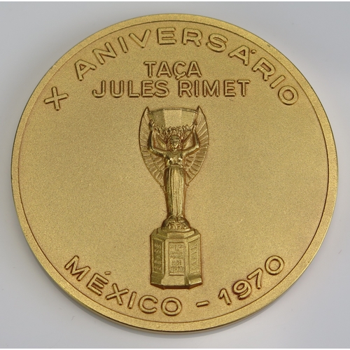 1 - A Brazilian gilt metal 10th anniversary medallion of the 1970 Mexico World Cup, obverse CBF enamel s... 