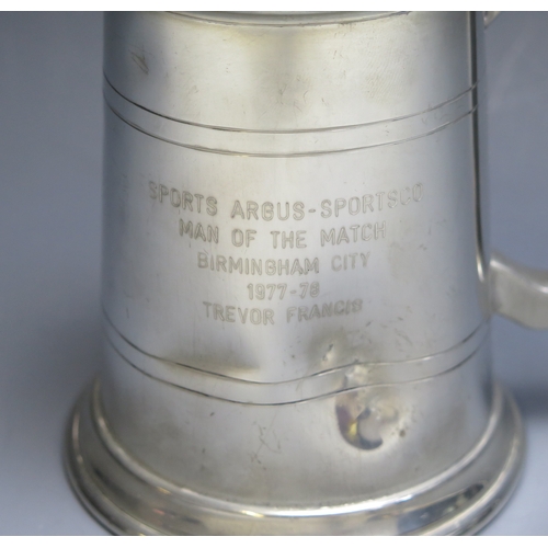 13 - A Sports Argus Sportsco pewter presentation mug, inscribed “Man of The Match” Birmingham City 1977-7... 