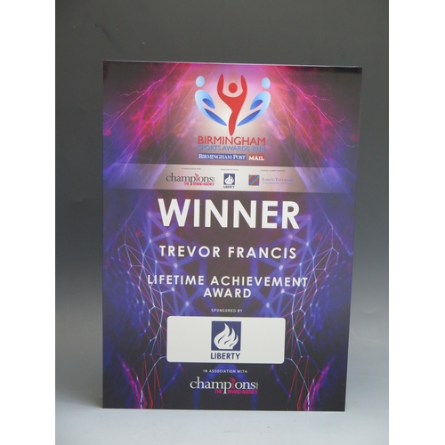 20 - A Birmingham Sports Awards 2018. Winner Trevor Francis Lifetime Achievement  Award, a rectangular Pe... 