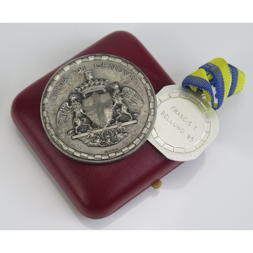 25A - A City of Genoa Tourist and Leisure Board, metal medallion inscribed Brasile-Sampdoria 16-6-86, and ... 