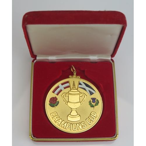 28 - A Dubai Champions Cup 1987-88 gilt metal and enamel winners medallion, Everton v. Glasgow Rangers, E... 