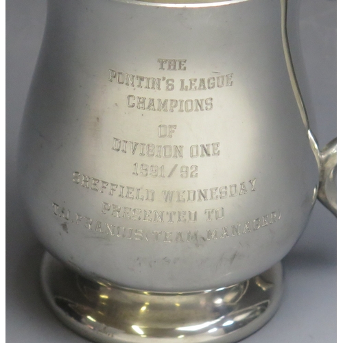 32 - A pewter presentation mug, inscribed “The Pontins League Champions of Division One 1991/92. Sheffiel... 