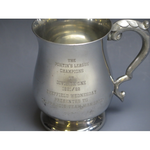 32 - A pewter presentation mug, inscribed “The Pontins League Champions of Division One 1991/92. Sheffiel... 