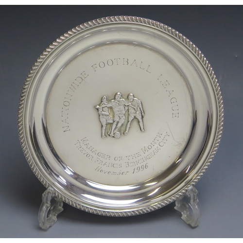 36 - A presentation silver waiter inscribed “ Nationwide Football League Manager of The Month” Trevor Fra... 