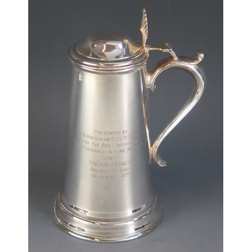 8 - An E.P.N.S. presentation lidded tankard, inscribed “Presented by Birmingham City ‘D’ Club for The Be... 