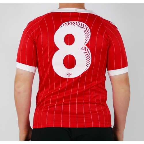 82 - A Denmark international home shirt 1983-84 bears No. 8 to the back for Jasper Olsen, for the 1984 Eu... 