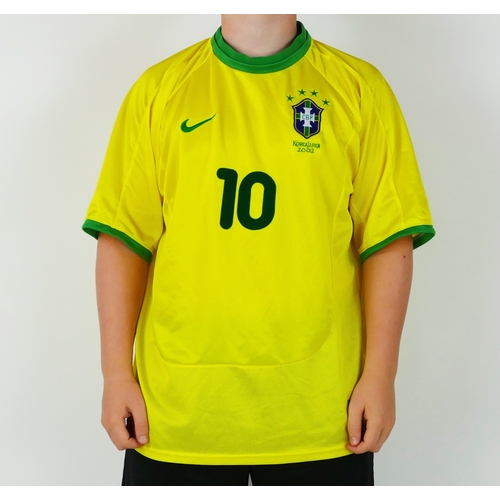 89 - A Brazil International World Cup shirt 2002 bears the No. 10 for Rivaldo, who won 58 caps. Brazil we... 