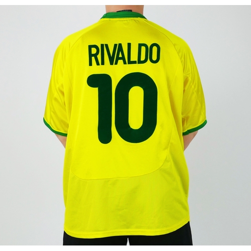 89 - A Brazil International World Cup shirt 2002 bears the No. 10 for Rivaldo, who won 58 caps. Brazil we... 