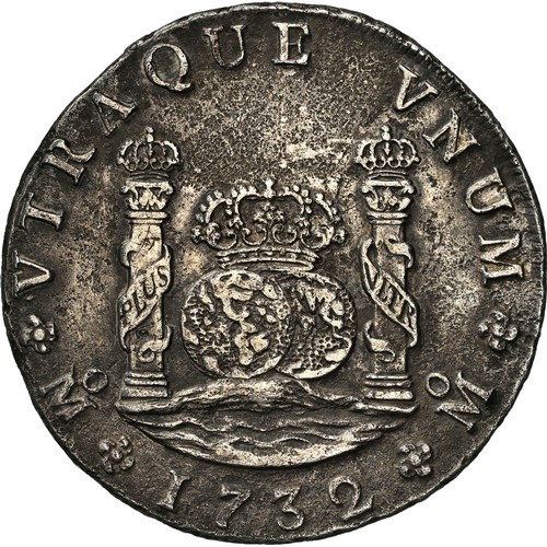 120 - A Rare Philip V 8 Reales 1732 'F' Mexico Mint Silver Coin, 26.3g _ The First Milled Dollar of Mexico... 