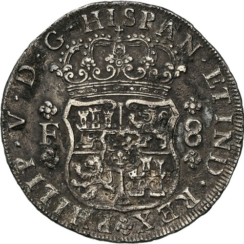 120 - A Rare Philip V 8 Reales 1732 'F' Mexico Mint Silver Coin, 26.3g _ The First Milled Dollar of Mexico... 