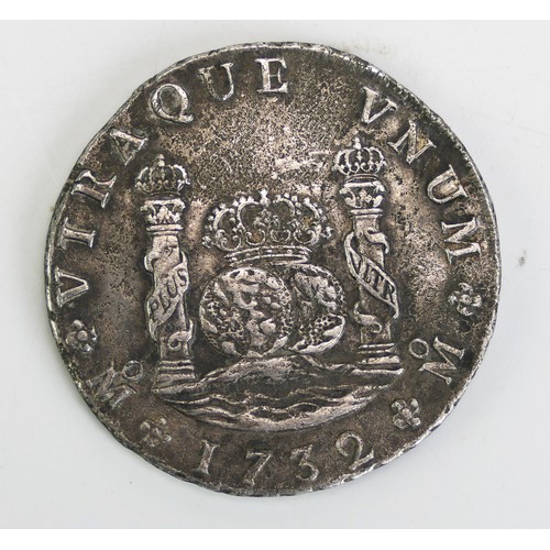 120 - A Rare Philip V 8 Reales 1732 'F' Mexico Mint Silver Coin, 26.3g _ The First Milled Dollar of Mexico... 