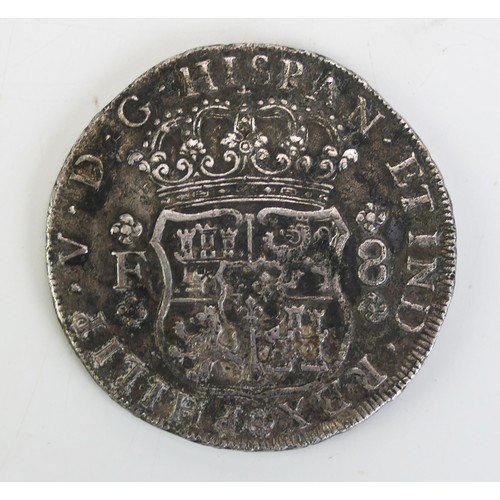 120 - A Rare Philip V 8 Reales 1732 'F' Mexico Mint Silver Coin, 26.3g _ The First Milled Dollar of Mexico... 