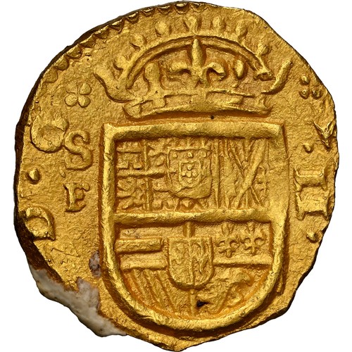 124 - A Philip III Posthumous Gold Cob 2 Escudos 1622 SF. . 
Commonly hailed as the first gold coin of the... 