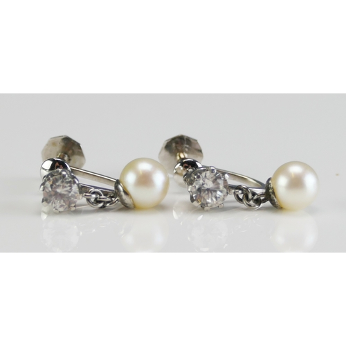 146 - A Pair of CIRO 9ct White Gold, Cultured Pearl and Gem Set Screw Back Earrings, 16.7mm drop, 2.35g an... 