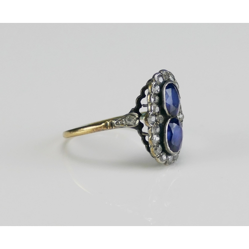 159 - An Antique Sapphire and Old Cut Diamond Ring in a precious yellow and white metal setting, c. 6x4.6m... 