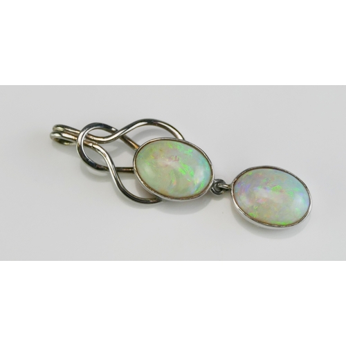 160 - A 9ct White Gold and Opal Pendant, 43.7mm drop, stamped 9CT, 4g