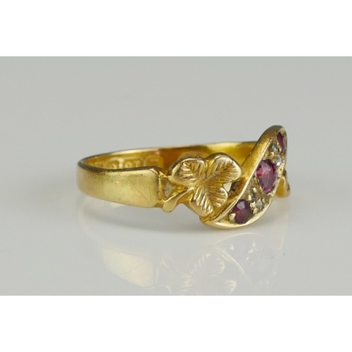 180 - An Antique 18ct Gold, Ruby and Rose Cut Diamond Ring, Birmingham 1901, PBS, Rd. no. 378759, size J.2... 