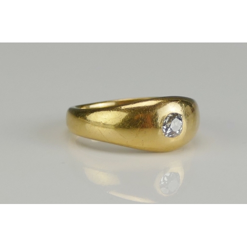 196 - An Antique High Carat Precious Yellow Metal and Diamond Gypsy Ring, c. 4mm old cut, KEE tests as 18c... 