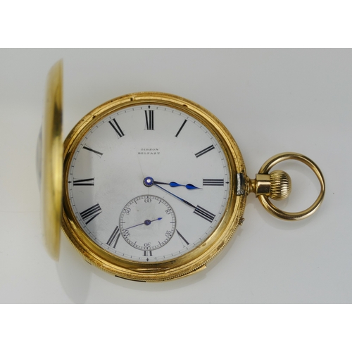 209 - A Victorian 18ct Gold Keyless Half Hunter Striking Pocket Watch with repeat. The 49.5mm case with en... 