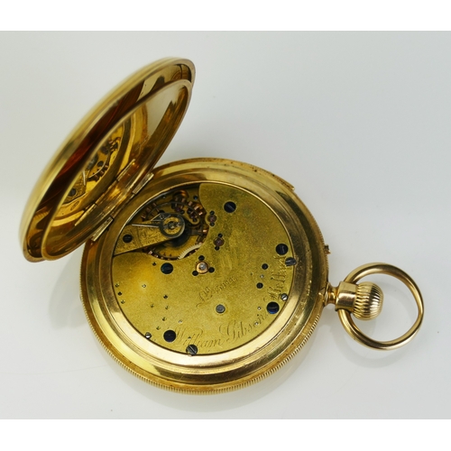 209 - A Victorian 18ct Gold Keyless Half Hunter Striking Pocket Watch with repeat. The 49.5mm case with en... 