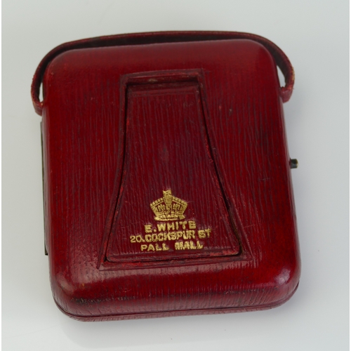 211 - An E. White of Pall Mall Red Morocco Pocket Watch Travel Case with easel back and handle, 41.5mm ape... 