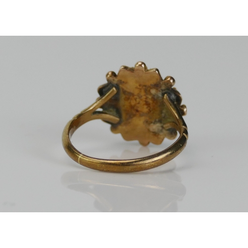 216 - A Precious Yellow Metal and Banded Agate Ring, 14.9mm head, size J, 2.36g