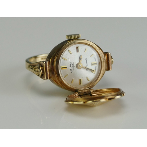 23 - A 9ct Gold Rotary Watch Ring with a manual wind 21 jewel movement, sizeK.25, stamped 9 .375, 8.75g